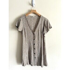 Ripcurl Dress Women's M Brown Polka Dot  Button Front Short Sleeves Beach Boho